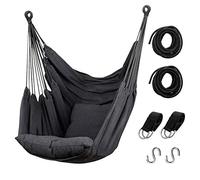 Hommtina Chaise hamac à suspendre en corde, max 136,1 kg avec poche et durabilité, parfaite pour l'extérieur, la maison, la chambre, la terrasse, la cour (oreillers non inclus, gris foncé)