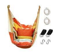 Hommtina Chaise hamac à suspendre en corde, max 136,1 kg avec poche et durabilité, parfaite pour l'extérieur, la maison, la chambre, la terrasse, la cour (oreillers non inclus, orange)