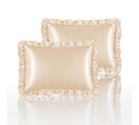 HommxJF Lot de 2 taies d'oreiller en satin soyeux à volants pour les cheveux et la peau, taies d'oreiller standard en soie champagne avec fermeture à enveloppe, décoration de chambre de princesse