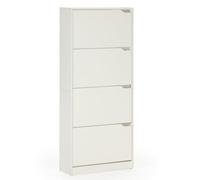 HOMN LIVING Meuble à Chaussures Angel avec 4 Portes, Blanc, Meuble d'appoint, 63 cm (Largeur) 24 cm (Profondeur) 150 cm (Hauteur)