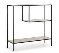 HOMN LIVING Meuble d'entrée INES avec 2 étagères, Coloris Chêne/Noir, 100 cm (Largeur) 33 cm (Profondeur) 96 cm (Hauteur)