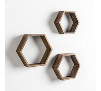 HOMN LIVING Set de 3 Etagères murales Nuno hexagonales, Bois de Paulownia
