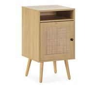 HOMN LIVING Table de Chevet Bella 1 Porte Coloris chêne, rotin Naturel, 40 cm (Largeur) 39 cm (Profondeur) 70 cm (Hauteur)