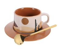 HOMOBABE 1 ensemble Mug Céramique Vintage avec Soucoupe et Cuillère Tasse à Café Thé Lait Latte Cappuccino Design Élégant et Pratique pour Toutes Occasions Coffret avec Motif Cactus