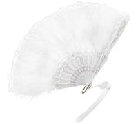 HOMOBABE Éventail Pliant Accessoire Vintage en Dentelle et Plumage Blanches, Construction Solide Éventail à Main Élégant et Décoratif pour et Fête pour Cosplay