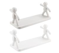 HOMOBABE Lot de 2 Étagères Murales sans Perçage en PP Blanc, Support de Rangement Multifonction, Design Humain Garde-Corps, Facile à Installer, Cuisine et Salle de Bain