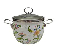 HOMOBABE Marmite à Soupe Ménagère en Émail 2,8l avec Double Poignée et Couvercle, Design Vintage à Fond Plat Facile à Verser, pour Nouilles et Mijotés