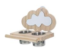 HOMOBABE Perchoir à Oiseaux avec Miroir Et Mangeoire en Bois Solide, Support Multifonction Petit Format, Accessoire pour Cage d'oiseaux, pour Perroquets Et Perruches