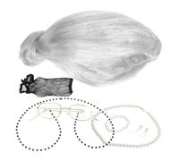 HOMOCONO 1 ensemble de perruque pour costume de vieille dame : accessoires de costume pour personnes âgées, collier, bonnet, perruque grise pour Halloween, jeux de rôle, comédies et fêtes de