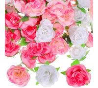 HOMOCONO 100 pièces Têtes de Roses Artificielles Soie Mélange Blanc Rose Poudré et Pointillé Décorations DIY Mariage Fête Têtes Fleurs Résistantes et Faciles à Entretenir
