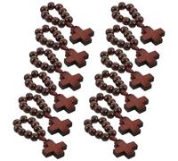 HOMOCONO 12 Bagues en Bois avec Pendentif Croix pour Prière Solide, 12pcs, Design Élégant, comme Présent Bapteme Religieux Communion