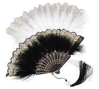 HOMOCONO 2 Pièces Éventails à Plumes Pliants Lot de Éventails à Main Style Chinois avec Pendentifs Lotus pour Mariage Danse et Décoration Accessoire Vintage pour et Photographie