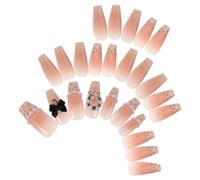 HOMOCONO 30 Pièces de Faux Ongles Beiges en Abs avec Nœud Décoratif, Pointes D'ongles Pressées, Style Élégant et Délicat, Facile à Poser, pour Femmes Lors D'événements Formels Domicile