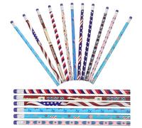 HOMOCONO 48 pièces Lot de Crayons à Longs Drapeau Américain Crayons Décoratifs Multi-usages pour Garçon Fille et Fête Du Juillet Naturel Léger et Texture Lisse