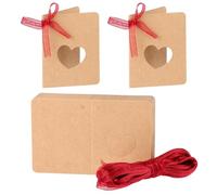 HOMOCONO 50 Étiquettes en Papier Kraft de Cœur Creux avec Corde Rouge pour Décoration Mariage ou Anniversaire, Portable et Découpable, Lot de 50 Pièces Marron