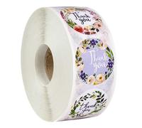 HOMOCONO Autocollants Ronds Fleurs Autocollants Adhésifs de Remerciement pour Sacs Cadeaux Étiquettes Autocollantes Auto-adhésives Décorations Fête Anniversaire Gommettes Sealing Label