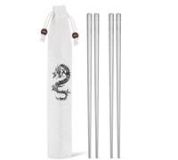 HOMOCONO Baguettes Chinoises Acier Inoxydable Argentées Motif Dragon 2 Paires 23,5 CM et Pochette pour Présent et Usage la Maison