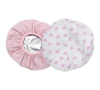 HOMOCONO Bonnet de Soin Capillaire 2 Pièces, Double Couche Imperméable, Réutilisable et Anti-statique, Taille Unique Élastique, Protection Bain Femme, Rose et Motif Cœur