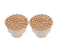 HOMOCONO Boutons en Bois Tressé Rotin en Lot de 2, Poignées Rondes Légères pour Commode et Tiroirs, Design Champignon Bohème, Adaptées pour Meubles Cuisine et Décoration Intérieure