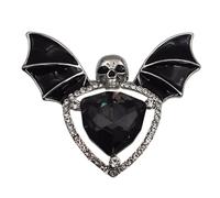 HOMOCONO Broche Gothique en Alliage Argenté Tête de Mort et Chauve-souris, Style Halloween Punk, Accessoire Élégant pour Soirée Costume Vampire Fille
