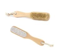 HOMOCONO Brosse Pédicure Double Face en Pierre et Bois Poils de Sanglier, 2 Pièces pour Enlever la Peau Morte Callosités, Soin des Pieds