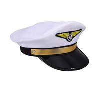 HOMOCONO Casquette Pilote de Ligne Adulte Ajustable Blanc en Tissu Polyester pour Déguisement Carnaval Fête Costumée Bal Masqué Halloween