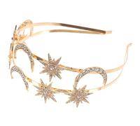 HOMOCONO Couronne Déesse Double Couche en Strass Étoiles et Lunes, Serrage-Tête Doré pour Mariée et Événements Festifs Femmes