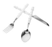 HOMOCONO Ensemble de Fourchettes et Couteaux en Acier Inoxydable Blanc Perle, Vaisselle Occidentale 3 Pièces Poignées Modernes pour Repas à Domicile