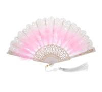 HOMOCONO Éventail Pliant Plumes Style Ancien avec Plume Rose Doré Ventilateur Performance pour Mariage Danse et Décoration