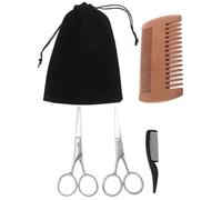HOMOCONO Kit Entretien Barbe Homme Ciseaux à Moustache et Peigne Double en Bois, Tondeuse à Poils Nez Incluse, Outil Soin Barbe Précision pour Routine Beauté et Déplacements