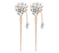 HOMOCONO Lot de 2 Épingles à Cheveux Double Fleur en Alliage et Résine Bleu Style Chinois Vintage, Confortables et Décoratives pour Honorer les Traditions Anciennes