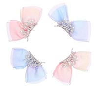 HOMOCONO Lot de 4 barrettes à cheveux couronnes en strass, épingles à cheveux princesse, nœud en maille, diadème, accessoires pour fête d'anniversaire de petite fille