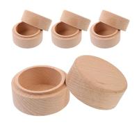 HOMOCONO Lot de 4 Boîtes à Bagues en Bois Massif de Hêtre, Mini Coffrets Ronds Fermoir, Stockage pour Dents de Bébé et Petits Objets, Adaptées aux Garçons et Filles