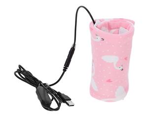 HOMOCONO Manchon Chauffant USB à Minuterie pour Biberon Bébé, Coton Rose | Maintien de Température, Chargement par Batterie Externe, Fermeture Auto-agrippante Réglable, pour Repas