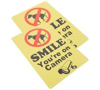 HOMOCONO Panneaux Avertissement Chien Effet Signalisation Jaune Lot de 2 Léger et Facile à Planter Souriez Caméra Surveille Jardin ou Pelouse