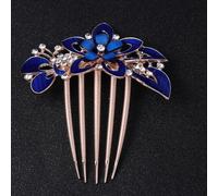 HOMOCONO Peigne à Cheveux Bleu Foncé Fleurs Séchées, Ornement Coiffure pour Mariage et Cérémonie