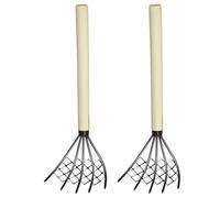 HOMOCONO Râteau de Plage à 5 Griffes en Acier Inoxydable Filet pour Creuser Coquillages et Huîtres, Manche Bois Antidérapant 15 Pouces pour Chasse la Marée