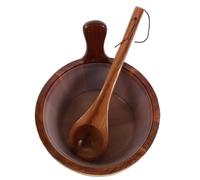 HOMOCONO Seau de Sauna Style Rustique Classique en Bois 4l, avec Louche | Kit Traditionnel pour Sauna Domestique, Grain Visible, Léger et Compact, Limite les Éclaboussures