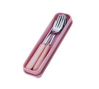 HOMOCONO Set Couverts Table Inox Portable avec Étui Couverts Acier Inoxydable et Céramique Rose Fourchette Cuillère et Baguettes pour Voyage Camping et Usage Quotidien