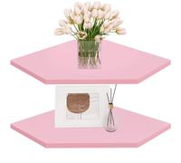 Homode Étagère d'angle flottante, étagère murale d'angle avec trou pour cordon, étagère d'angle à suspendre en bois à 2 niveaux pour salle de bain, chambre à coucher, salon, rose