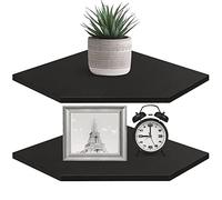 Homode Lot de 2 étagères d'angle flottantes avec Trou de Fil pour TV, boîte à câbles, étagère de Rangement à Suspendre en Bois pour Salle de Bain, Cuisine, Salon, Chambre à Coucher, Noir