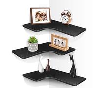 Homode Lot de 3 étagères d'angle murales flottantes avec trou de cordon, 3 niveaux en bois à suspendre pour rangement et présentation, pour salle de bain, cuisine, salon, noir