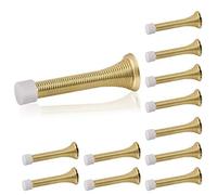 HOMOTEK 12 Pack Spring Door Stopper with Rubber Bumper 3-1/4" Flexible Spring Heavy Duty Wall Door Stop Low Mounted Door Bumper for Home (Bright Brass)