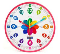 Homotte Analog Learning Clock for Kids, 10 inch Telling Time Pink Wall Children's Silent Non-Ticking Teach Educational Clock for Bedroom, Classroom Girls Home Decor