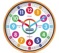 Homotte Horloge murale pour chambre à coucher, 25,4 cm, horloge d'apprentissage ronde, multicolore, silencieuse, analogique, sans tic-tac, horloge murale éducative unisexe, décoration d'intérieur