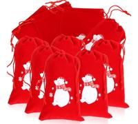 Homoyoyo 10 Pièces Pochon Présent de Noël en Tissu Rouge, 10x16cm, à | Réutilisable, Fermeture Facile à Ouvrir Fermer, Style Classique Élégant, pour Bijoux et Garçon et Filles