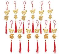 Homoyoyo 12 pièces Pendentifs Année du Cheval Chinois avec Caractères Chinois et Pompons Décoration Suspendue pour Nouvel an et Fête de Printemps Ornements de Chance pour Maison