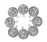 Homoyoyo 12pièces Breloques Pendentifs Saint Benoît Argenté Vintage Pour Fabrication De Colliers Ornements Religieux Classiques Et Porte-clés Styles Italiens Aléatoires Accessoires Légers e