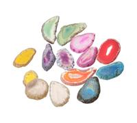 Homoyoyo 14 pièces Pierres Agate Colorées Naturelles Percées pour Pendentifs DIY Tranches Polies pour Fabrication de Bijoux Assortiment Irrégulier pour Collier Artisanal