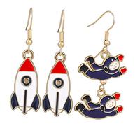 Homoyoyo 2 Paires boucles d'oreilles astronaute Boucles d'oreilles astronautiques Pendentifs fusées et astronautes petit boucles d'oreilles pour les femmes Boucles d'oreilles enveloppées